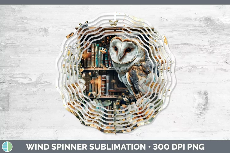 Watercolor Books Owl Wind Spinner Sublimation Spinner Design