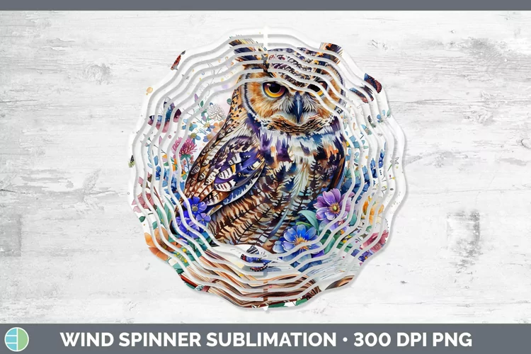 Watercolor Books Owl Wind Spinner Sublimation Spinner Design