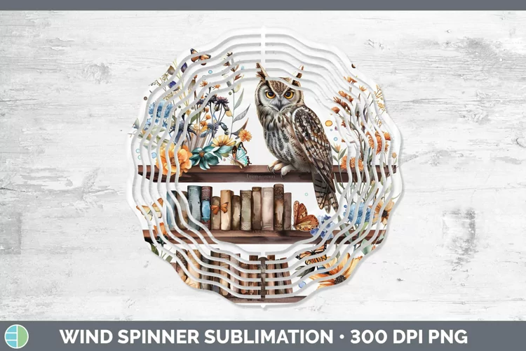 Watercolor Books Owl Wind Spinner Sublimation Spinner Design