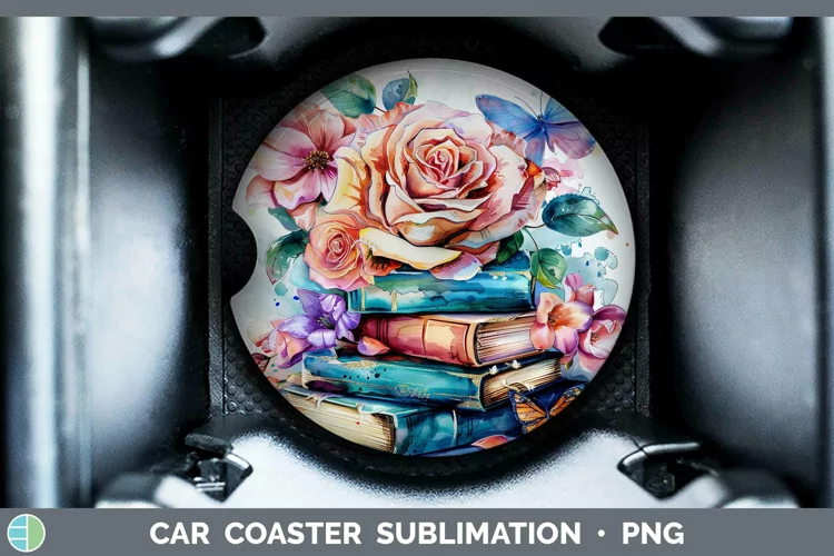 Watercolor Books Rose Car Coaster Sublimation Coaster Design