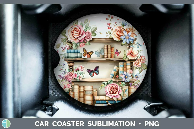 Watercolor Books Rose Car Coaster Sublimation Coaster Design