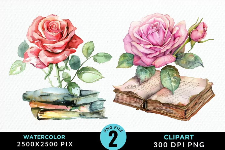 Watercolor Books Rose Exquisite Clipart