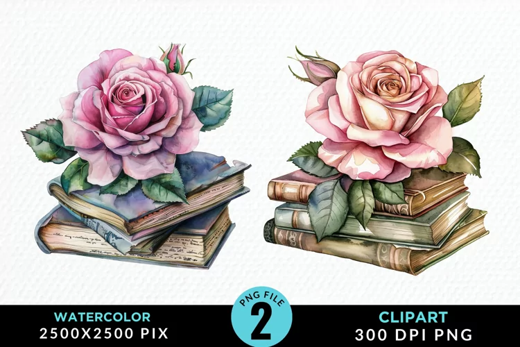 Watercolor Books Rose Exquisite Clipart