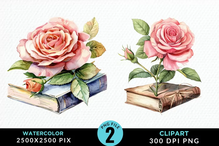 Watercolor Books Rose Exquisite Clipart