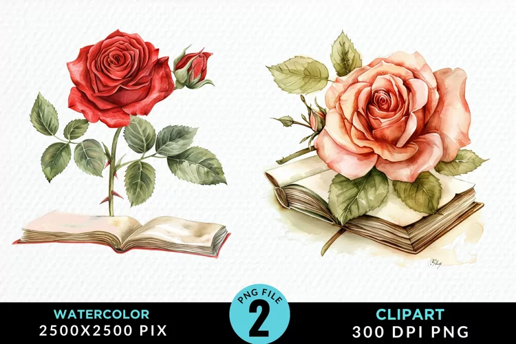 Watercolor Books Rose Exquisite Clipart