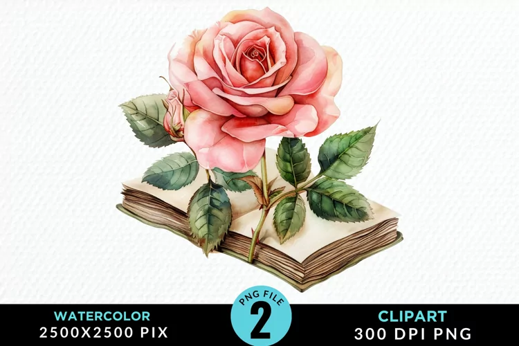Watercolor Books Rose Illustration Clipart