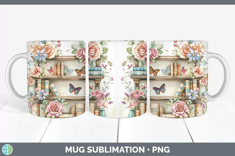 Watercolor Books Rose Mug Wrap Sublimation Coffee Cup Design