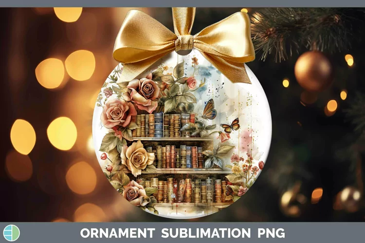 Watercolor Books Rose Ornament Sublimation Bauble Designs