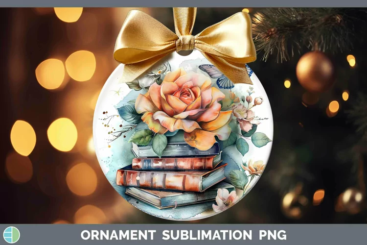 Watercolor Books Rose Ornament Sublimation Bauble Designs