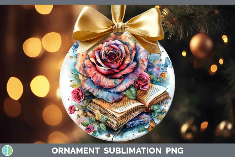 Watercolor Books Rose Ornament Sublimation Bauble Designs