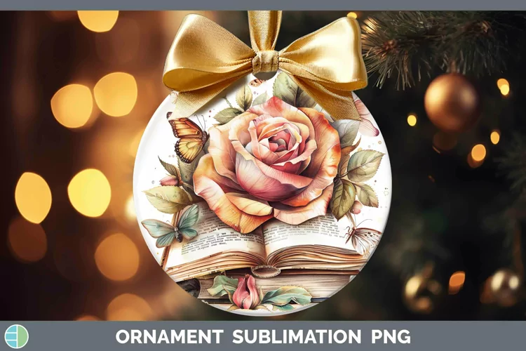 Watercolor Books Rose Ornament Sublimation Bauble Designs