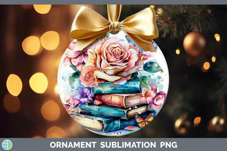Watercolor Books Rose Ornament Sublimation Bauble Designs