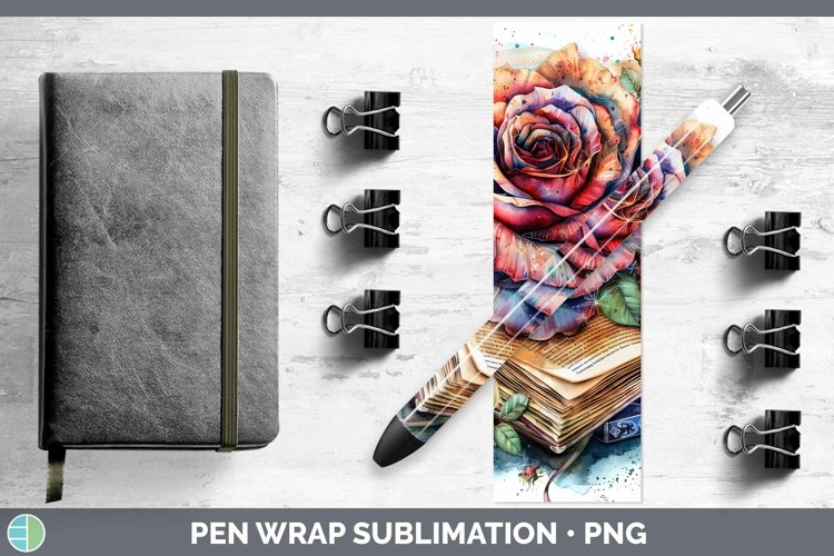 Watercolor Books Rose Pen Wrap Sublimation Epoxy Pen Designs