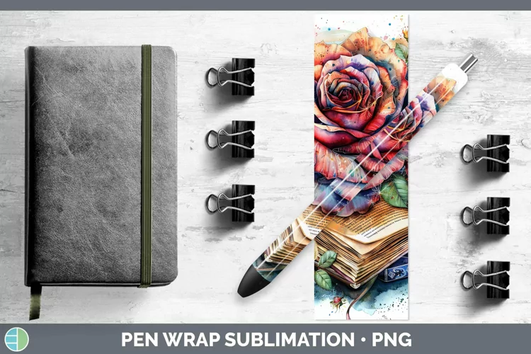 Watercolor Books Rose Pen Wrap Sublimation Epoxy Pen Designs