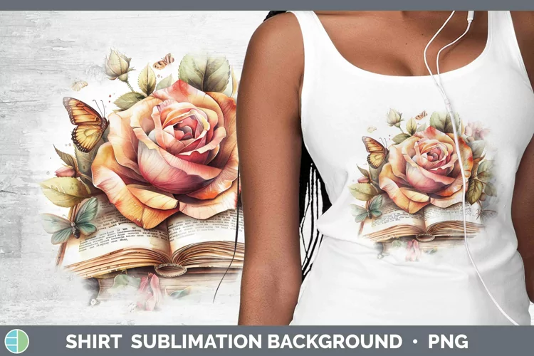 Watercolor Books Rose Shirt Sublimation Sublimation Backgrou