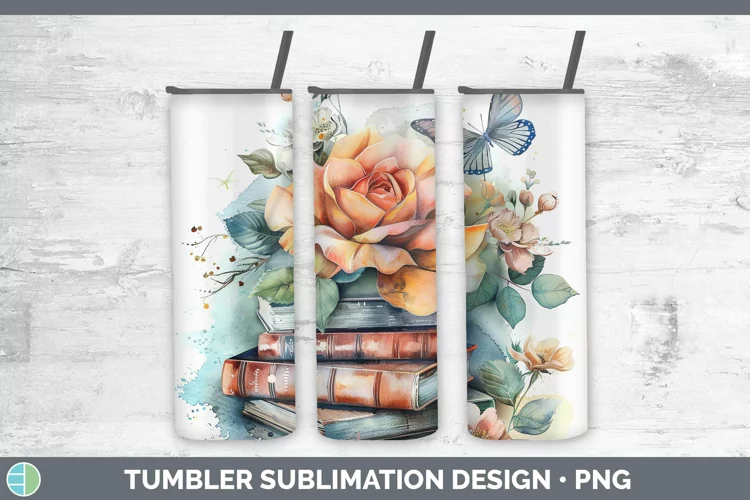 Watercolor Books Rose Tumbler Sublimation 20 oz Skinny Tumbl