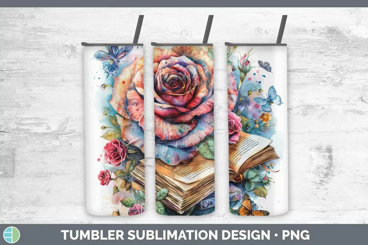 Watercolor Books Rose Tumbler Sublimation 20 oz Skinny Tumbl