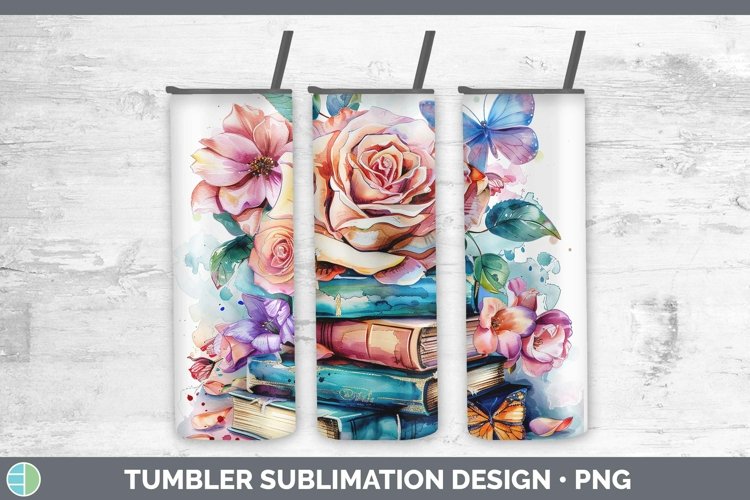 Watercolor Books Rose Tumbler Sublimation 20 oz Skinny Tumbl