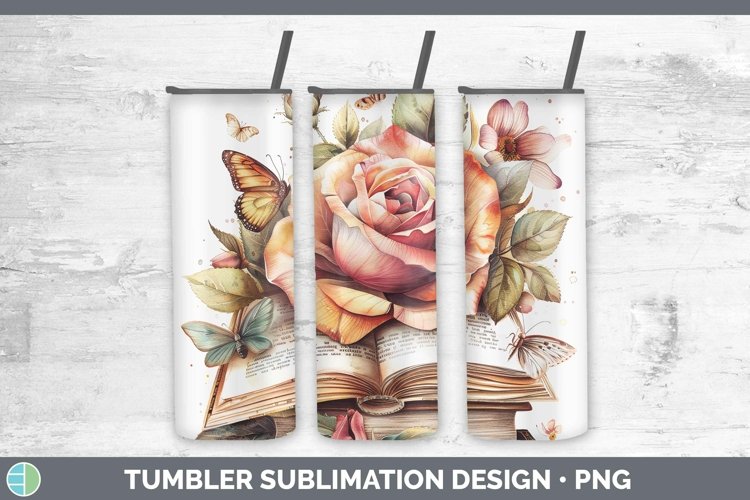 Watercolor Books Rose Tumbler Sublimation 20 oz Skinny Tumbl
