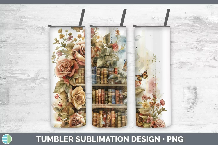 Watercolor Books Rose Tumbler Sublimation 20 oz Skinny Tumbl
