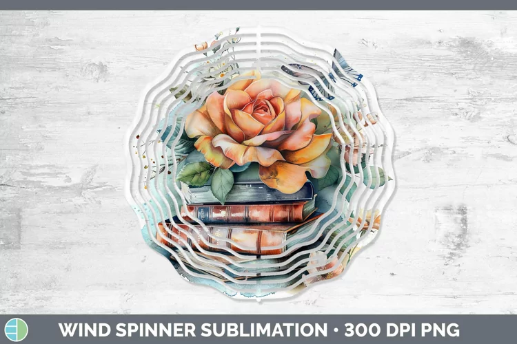 Watercolor Books Rose Wind Spinner Sublimation Spinner Desig
