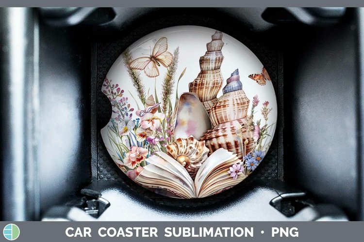 Watercolor Books Seashell Car Coaster Sublimation Coaster De