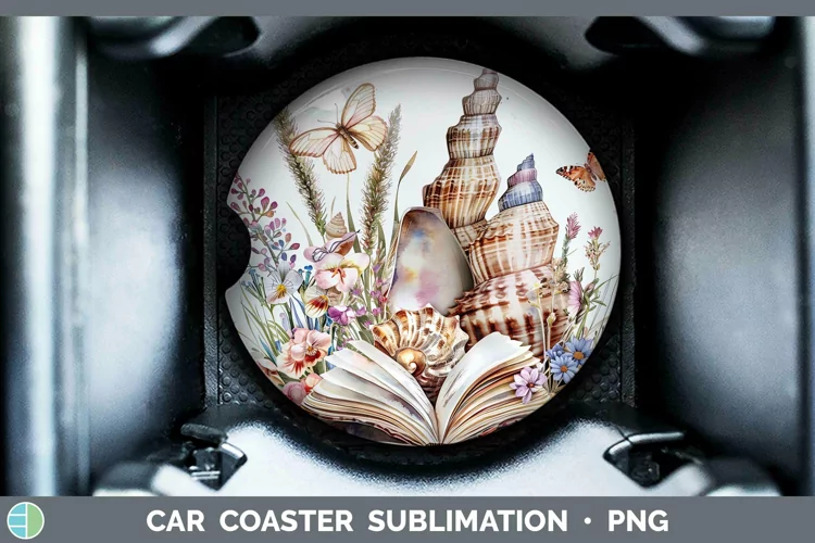 Watercolor Books Seashell Car Coaster Sublimation Coaster De