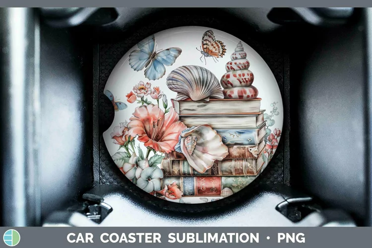 Watercolor Books Seashell Car Coaster Sublimation Coaster De