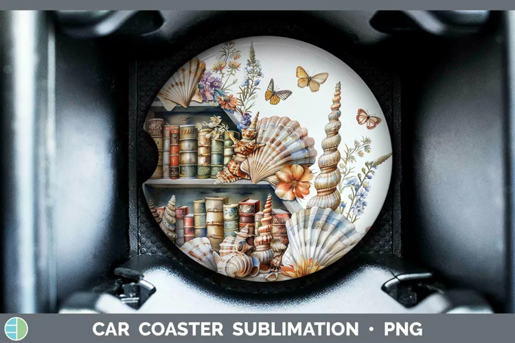 Watercolor Books Seashell Car Coaster Sublimation Coaster De