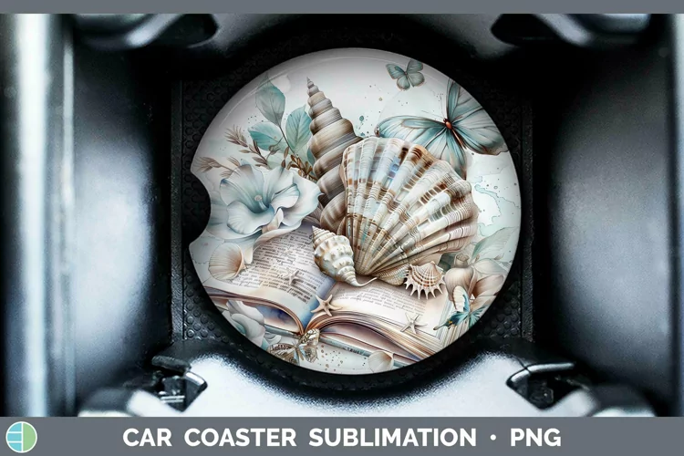 Watercolor Books Seashell Car Coaster Sublimation Coaster De