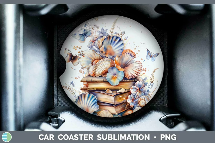 Watercolor Books Seashell Car Coaster Sublimation Coaster De