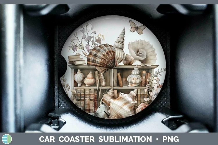 Watercolor Books Seashell Car Coaster Sublimation Coaster De
