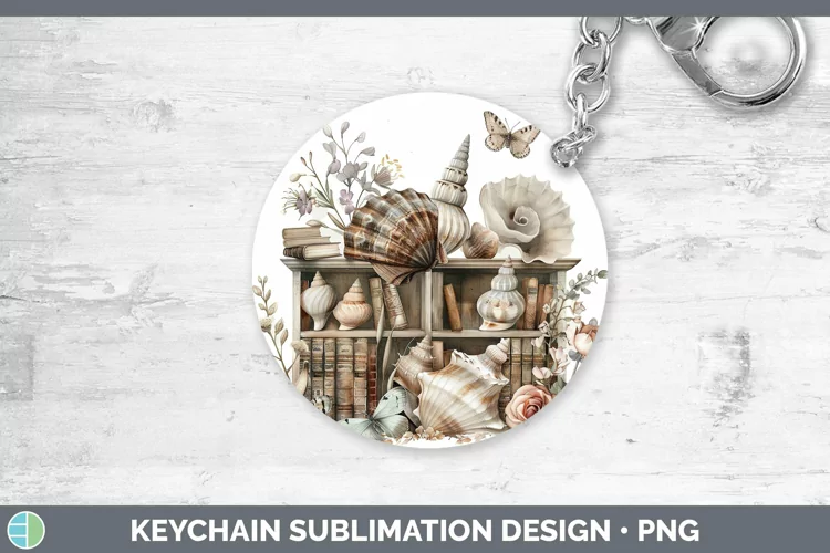Watercolor Books Seashell Keychain Sublimation Keyring Desig