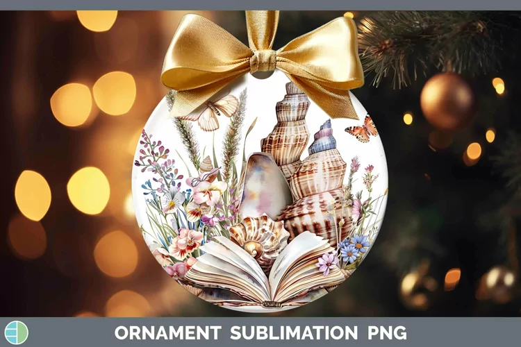 Watercolor Books Seashell Ornament Sublimation Bauble Design