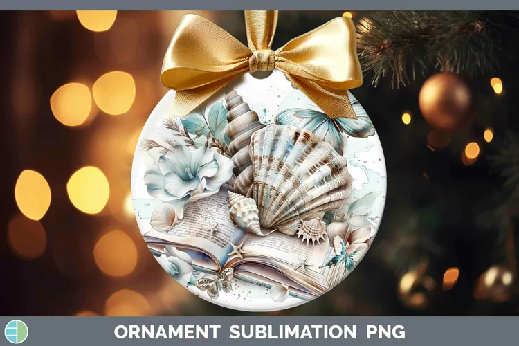Watercolor Books Seashell Ornament Sublimation Bauble Design