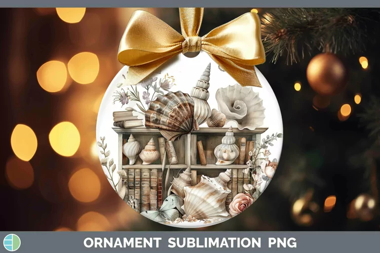 Watercolor Books Seashell Ornament Sublimation Bauble Design