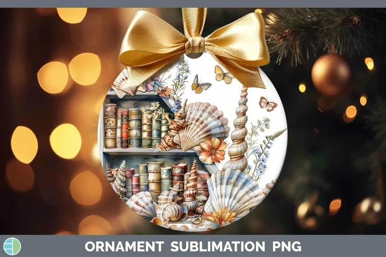 Watercolor Books Seashell Ornament Sublimation Bauble Design
