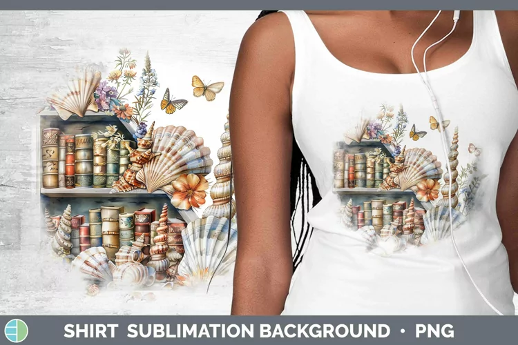 Watercolor Books Seashell Shirt Sublimation Sublimation Back