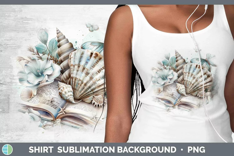 Watercolor Books Seashell Shirt Sublimation Sublimation Back