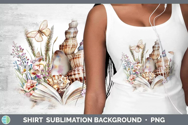 Watercolor Books Seashell Shirt Sublimation Sublimation Back