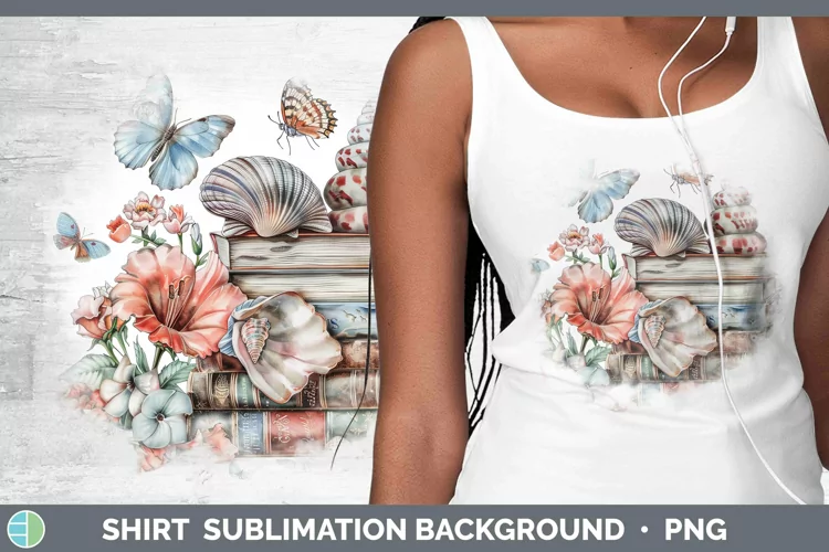 Watercolor Books Seashell Shirt Sublimation Sublimation Back