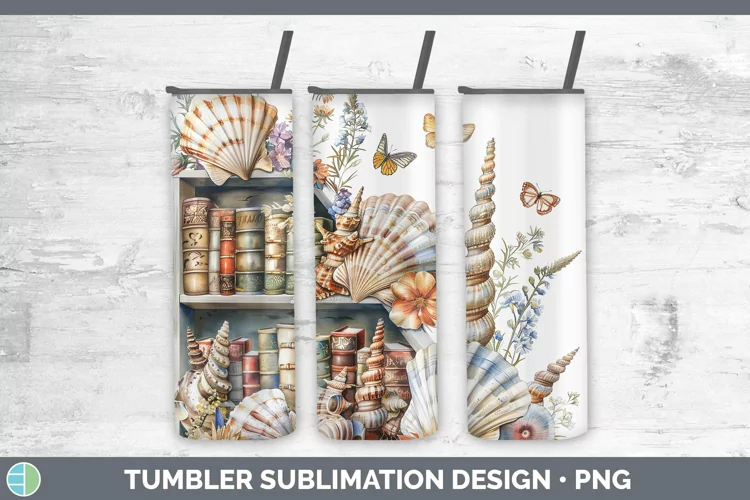 Watercolor Books Seashell Tumbler Sublimation 20 oz Skinny T