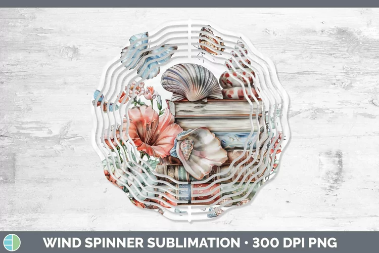 Watercolor Books Seashell Wind Spinner Sublimation Spinner D