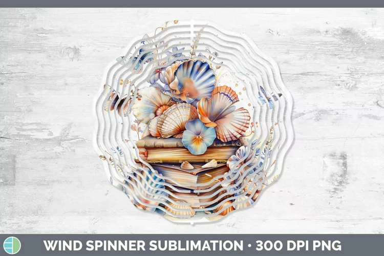 Watercolor Books Seashell Wind Spinner Sublimation Spinner D