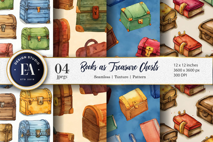 Books Designed as Treasure Chests Seamless Digital Paper