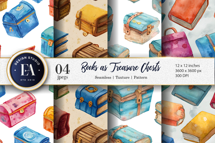 Books Designed as Treasure Chests Seamless Digital Paper