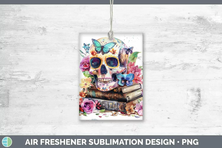 Watercolor Books Sugar Skull Air Freshener Sublimation Car F