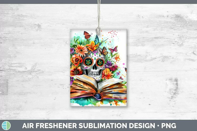 Watercolor Books Sugar Skull Air Freshener Sublimation Car F