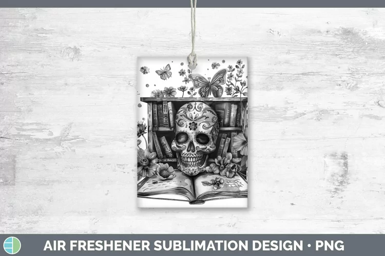 Watercolor Books Sugar Skull Air Freshener Sublimation Car F