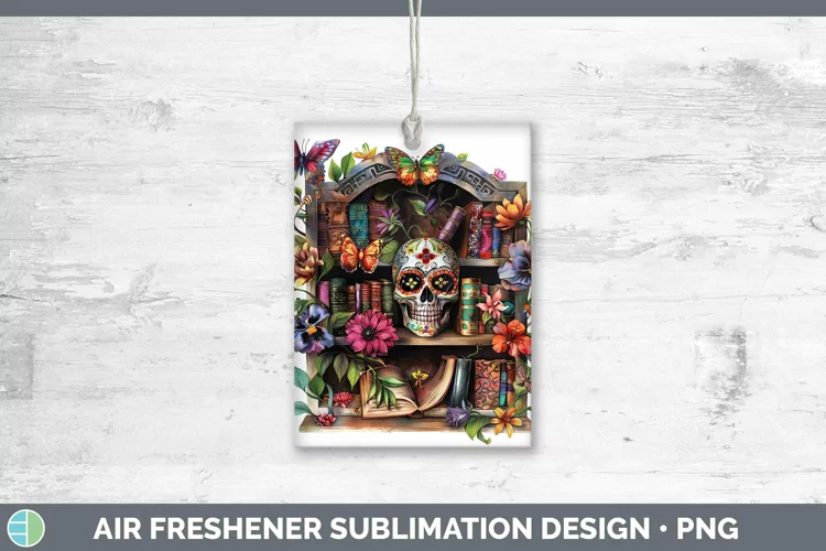 Watercolor Books Sugar Skull Air Freshener Sublimation Car F
